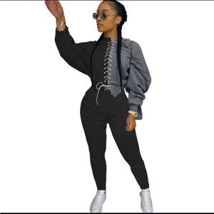 New boutique gray and black sweat suit